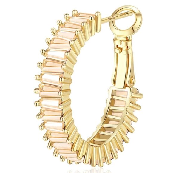 14K Yellow Gold with Champagne Topaz Cubic Zirconia Drop Hoop Leverback Earrings - Picture 2 of 7